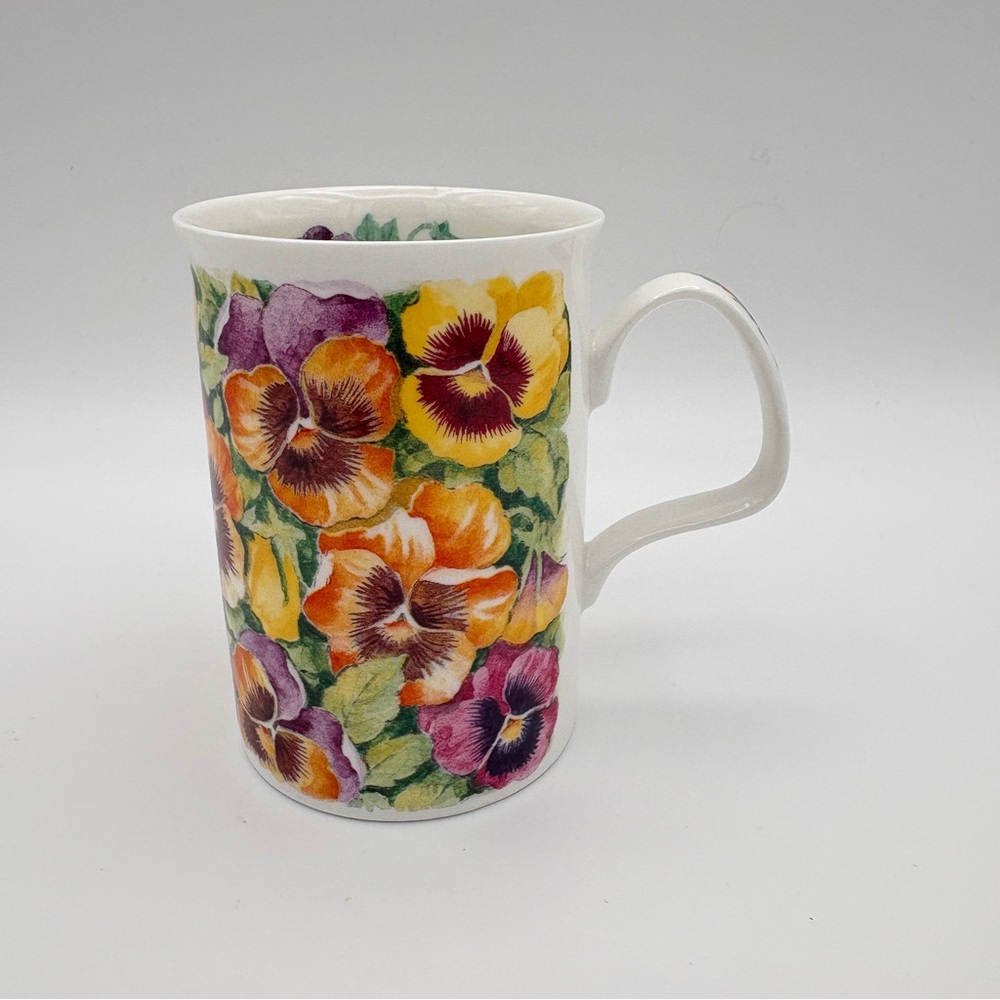 Vintage Roy KIRKHAM Pansy Floral Multi-coloured Mug Bone China England 1994